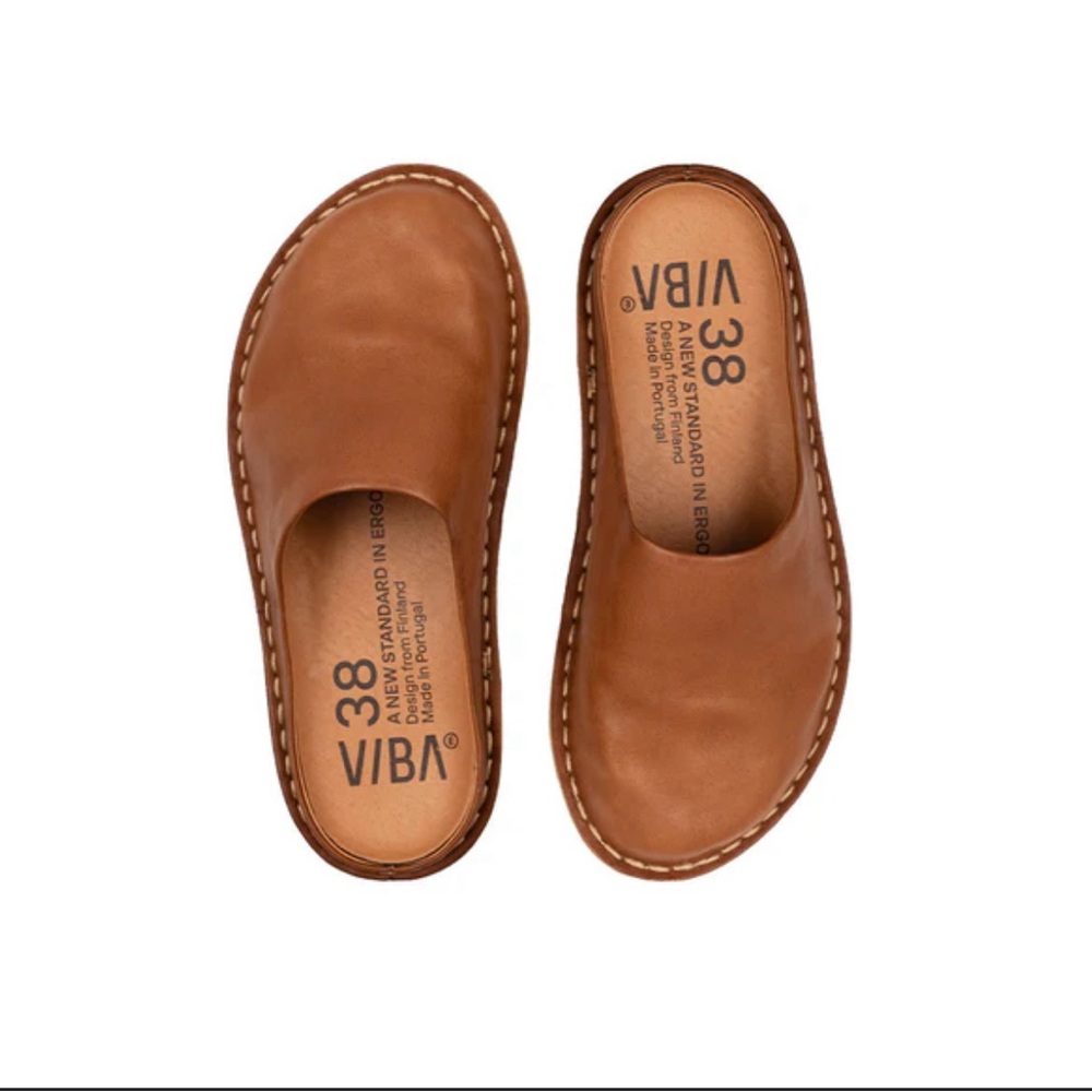 ROMA Leather Cognac Tan Unisex Slippers Size 38 (8)